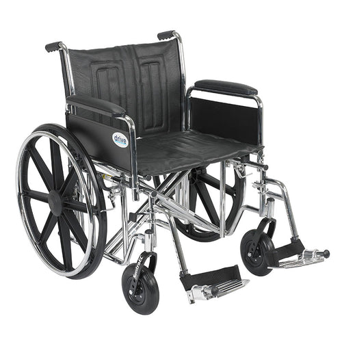Drive Medical STD22ECDFA-SF Sentra EC Heavy Duty Wheelchair, Detachable Full Arms, Swing away Footrests, 22" Seat